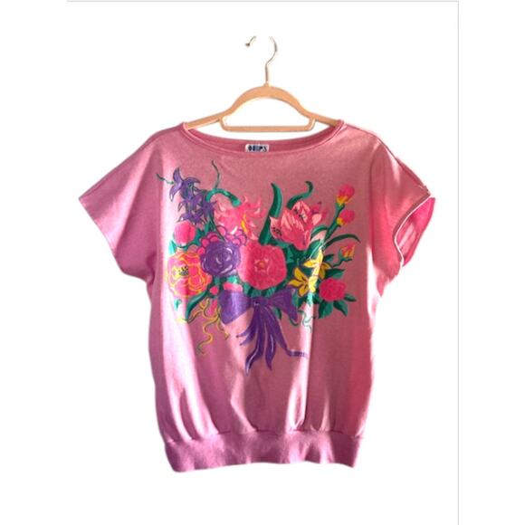 VINTAGE Pink Floral Slouchy Shirt by QUIPS - M/L - Picture 4 of 10